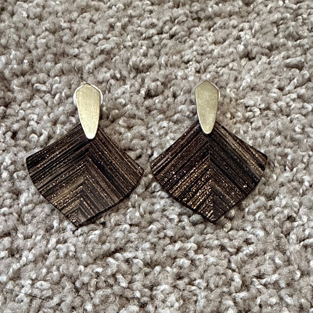 Brown and Gold Chevron Earrings